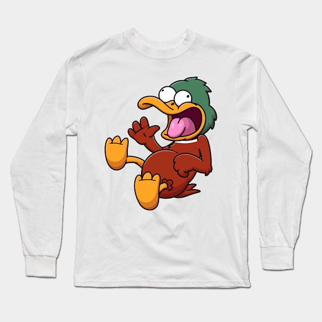 Crazy Laughing Duck Long Sleeve T-Shirt by TheMaskedTooner